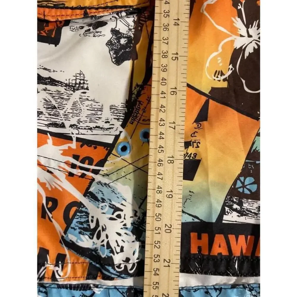 Size 38 Men's OP Orange and Blue Tiki Tropical Beach Swim Trunks XL